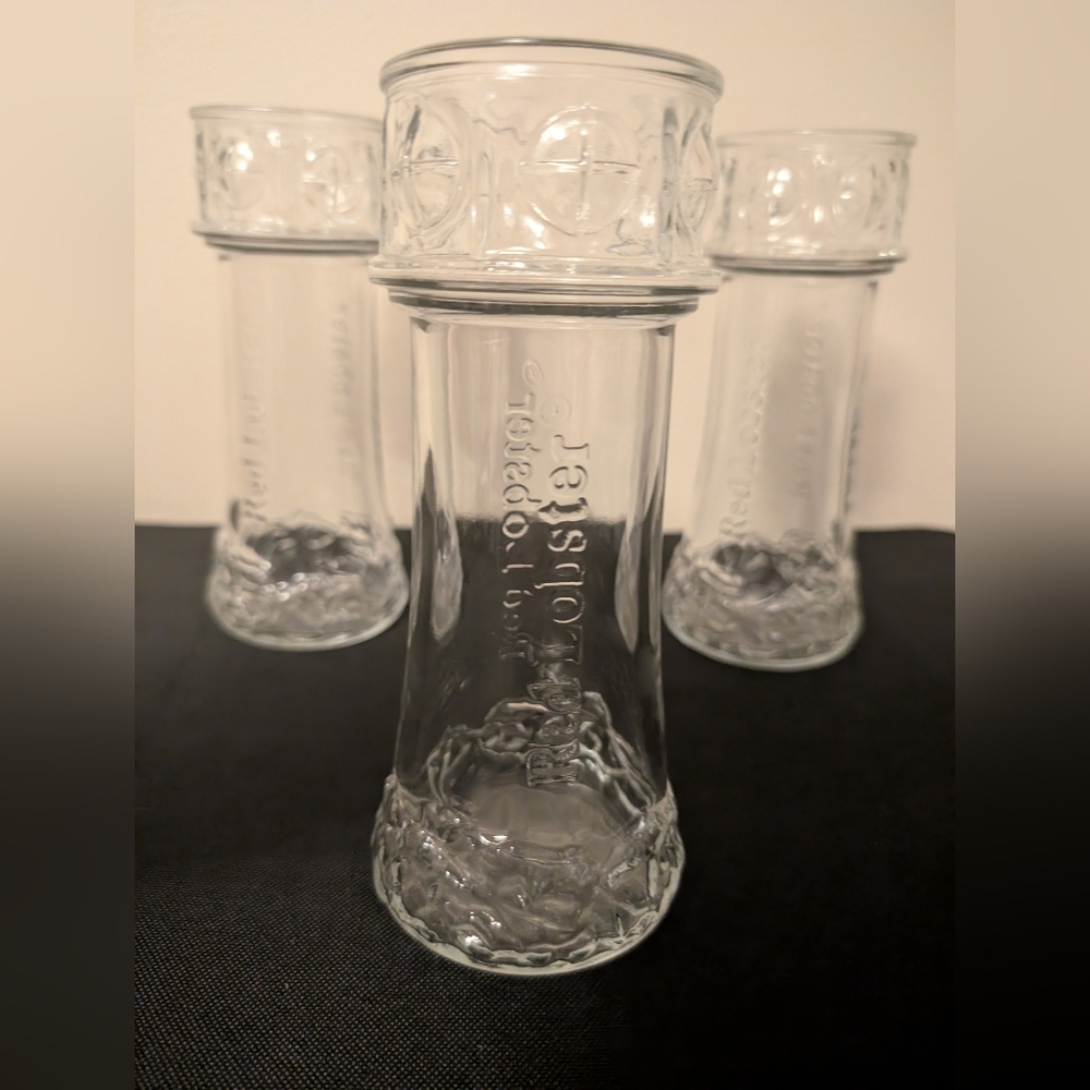 Red Lobster Light House Clear Glass - Drinkware - SET OF THREE Collectible